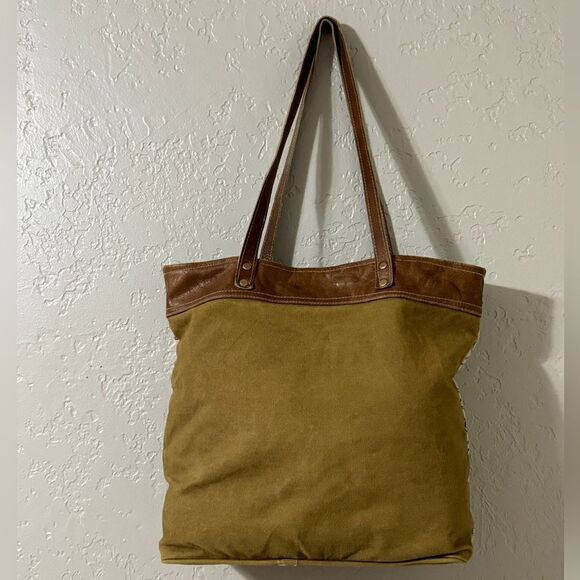 Upcycle Canvas Bag, Handmade Canvas Bag With Leather, Canvas Tote Bag - Picture 3 of 11